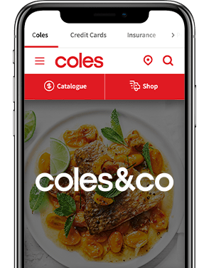 Mobile phone with a picture of a pavlova and the coles&co logo over the top
