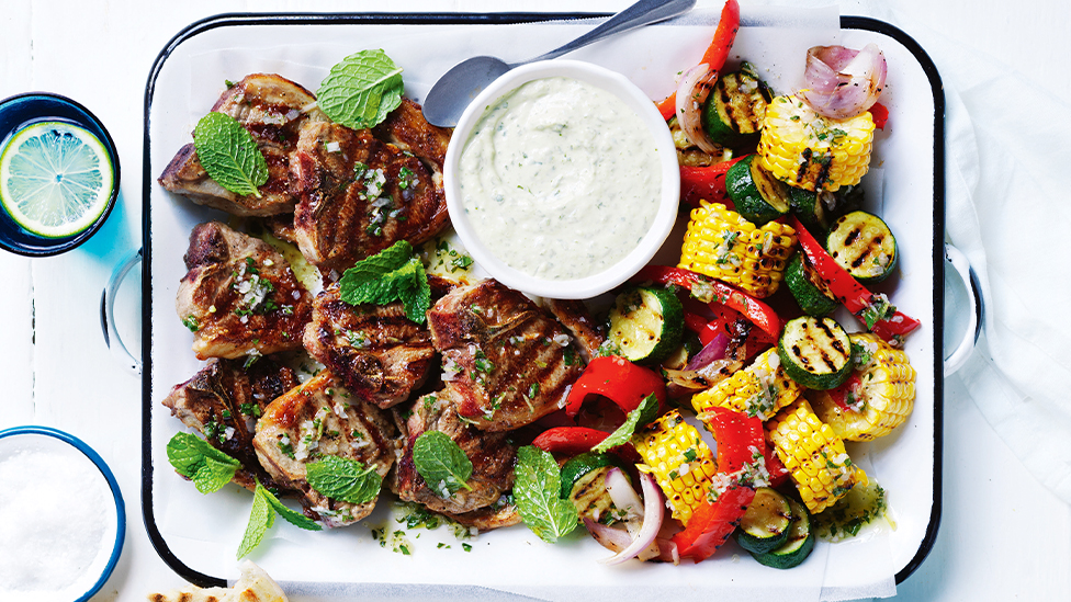 BBQ Veggies and Lamb Chops with Tahini Sauce recipe Coles