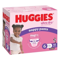 Huggies Jumbo Nappy Pants Size 6 Girl | 48 Pack