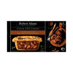 Herbert Adams Frozen Gourmet Chunky Sous Vide Beef & Button Mushroom Pies 2 Pack | 400g