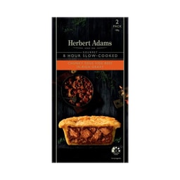 Herbert Adams Frozen Gourmet Chunky Sous Vide Beef In Rich Gravy Pies 2 Pack | 400g