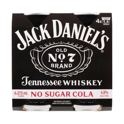Jack Daniels & No Sugar Cola Can 375ml | 4 Pack