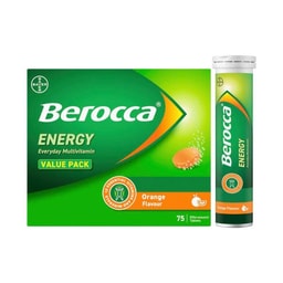 Berocca Energy Vitamin B & C Orange Flavour Effervescent Tablets 75 Value Pack | 1 pack