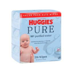 Huggies Pure 99% Purified Water Baby Wipes | 216 Pack