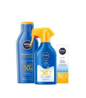 Nivea Sunscreen range. Always read the label and follow the directions for use. SPF 50 sunscreen.