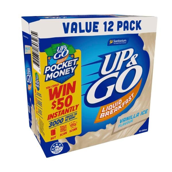 Sanitarium Up&Go Liquid Breakfast Vanilla Ice Fridge Pack 12X250mL | 3L
