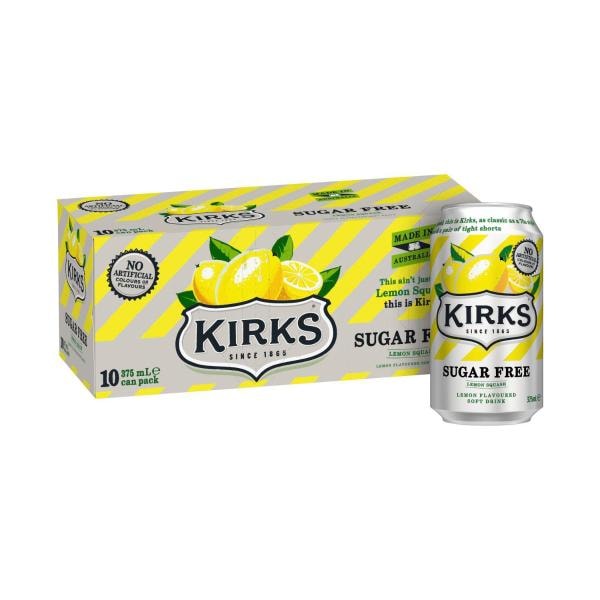 Kirks Sugar Free Lemon Soft Drink 10x375mL | 10 Pack