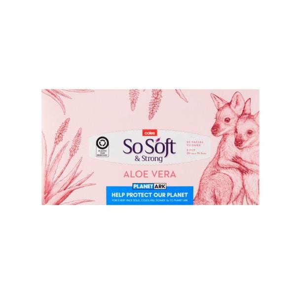 Coles So Soft & Strong Facial Tissues Aloe Vera | 95 pack