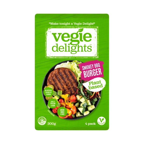 Vegie Delights Plant Based Smokey BBQ Burger 4 Pack | 300g