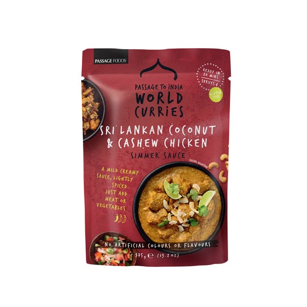 Passage Foods Passage to India Sri Lankan Coconut & Cashew Chicken Simmer Sauce Pouch | 375g