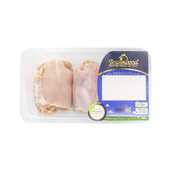 Inglewood Farms Organic Chicken Thigh Fillets Skin Off | approx. 450g pack