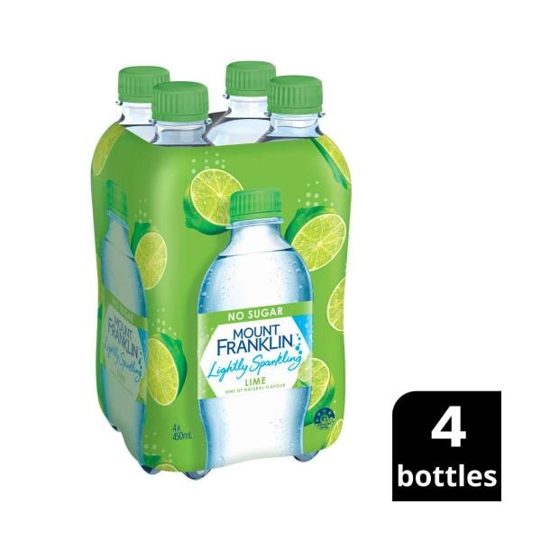 Mount Franklin Lightly Sparkling WaterLime Multipack Bottles 4 x 450mL | 4 pack