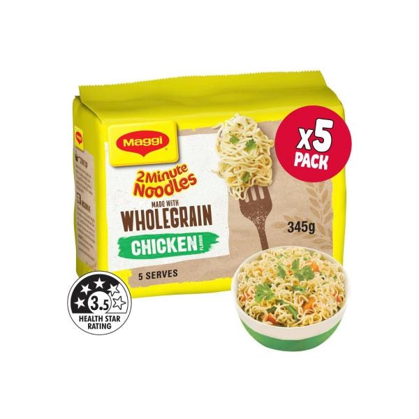 Maggi 2 Minute Instant Noodles Wholegrain Chicken Flavour 5 Pack | 345g