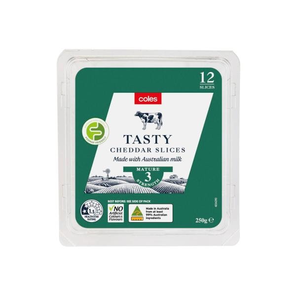 Coles Australian Tasty Cheese Slices 12 Pack | 250g