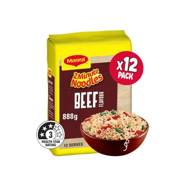 Maggi 2 Minute Beef Flavour Noodles 12 Pack | 888g