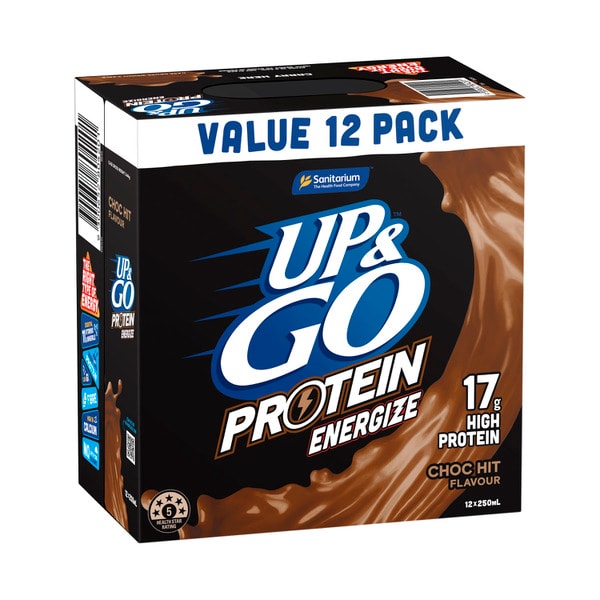 Sanitarium Up&Go Liquid Breakfast Protein Energize Choc Fridge Pack 12X250mL | 3L
