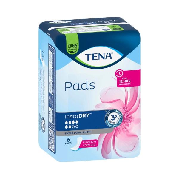 Tena Lady Pads Insta Dry Incontinence Extra Long | 6 pack
