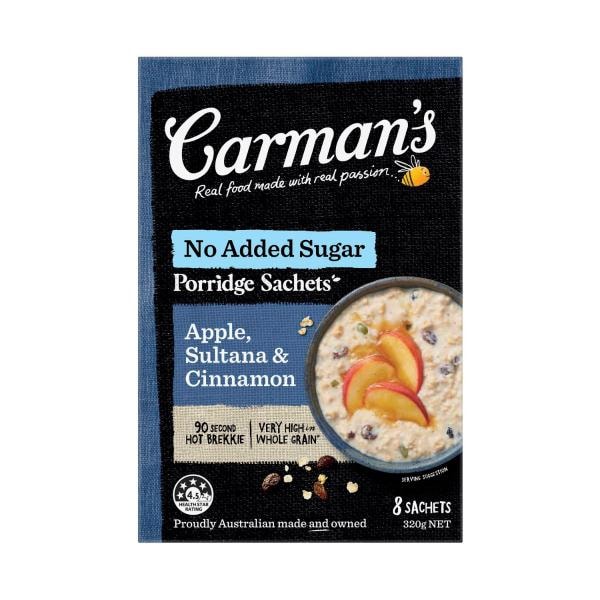Carman's Gourmet Porridge Apple Sultana & Cinnamon Sachets 8 pack | 320g
