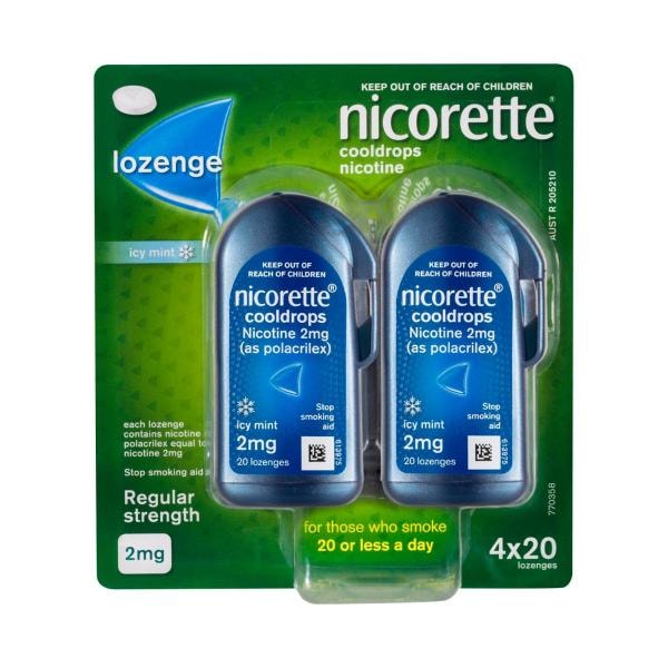 Nicorette Quit Smoking Regular Strength Cooldrops Nicotine Lozenge Icy Mint | 80 pack