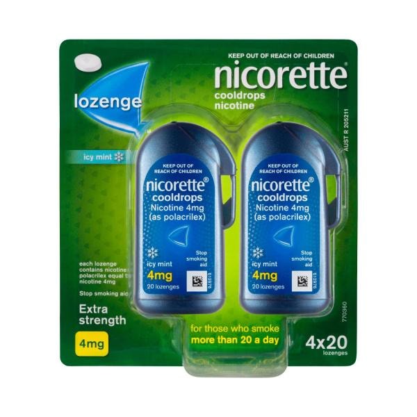 Nicorette Quit Smoking Extra Strength Cooldrops Nicotine Lozenge Icy Mint | 80 pack