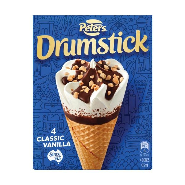 Peters Drumstick Classic Vanilla Ice Cream 4 Pack | 475mL