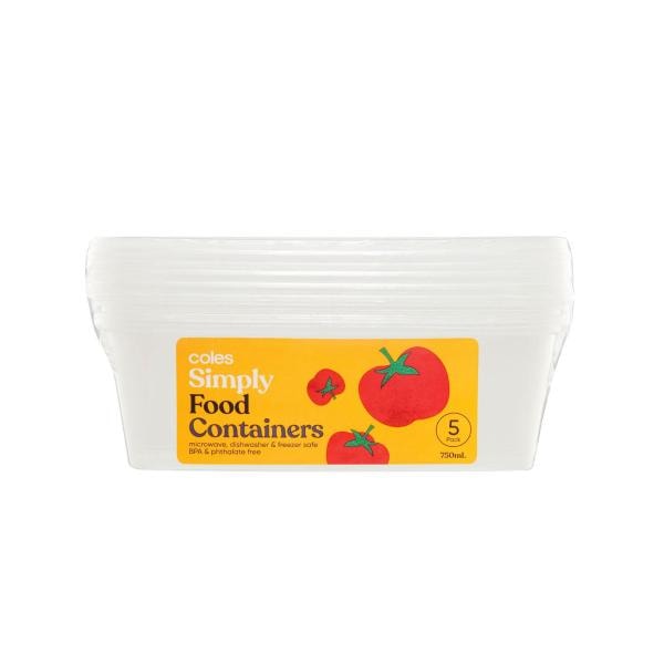 Coles Simply Food Containers 750mL | 5 pack
