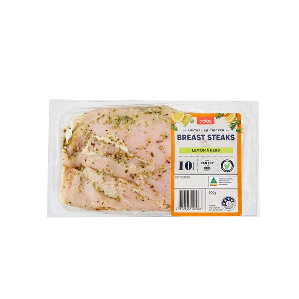 Coles RSPCA Approved Chicken Breast Steaks Lemon & Herb | 500g