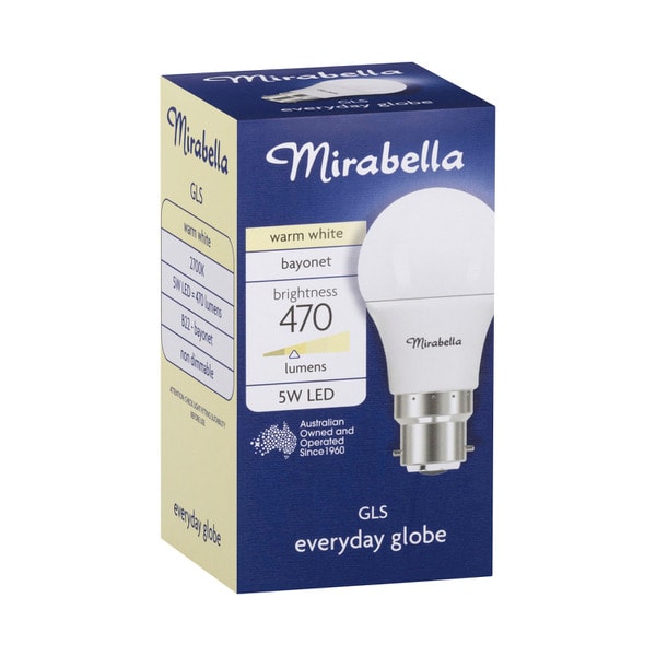 Mirabella LED Globe GLS Bayonet Cap 5.5 watt Warm White | 1 each