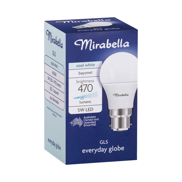 Mirabella LED Globe GLS Bayonet Cap 5.5 watt Cool White | 1 each