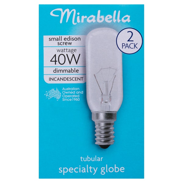 Mirabella Tubular Globe Appliance Small Edison Screw 40 watt Clear | 2 pack