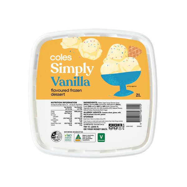 Coles Simply Vanilla Ice Dessert | 2L