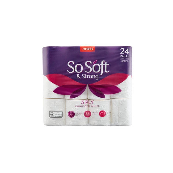 Coles So Soft Toilet Tissue White 3Ply | 24 pack
