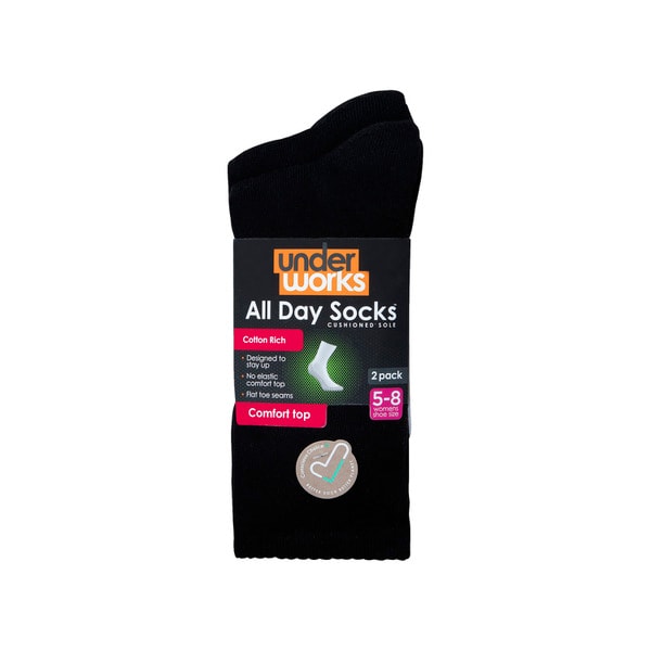 All Day Hl1032 Ladies Cushion Foot Socks Black Size 5-8 | 2 pack