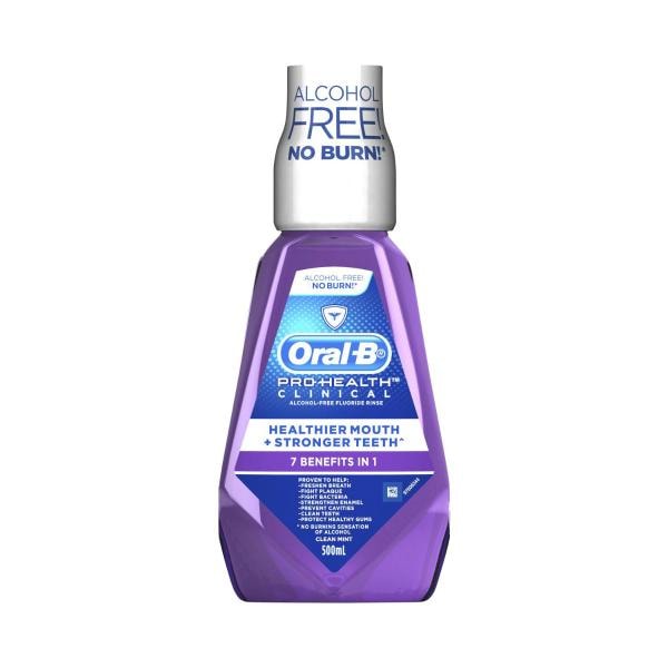 Oral-B Clinical Alcohol Free Flouride Rinse Clean Mint Mouthwash | 500mL
