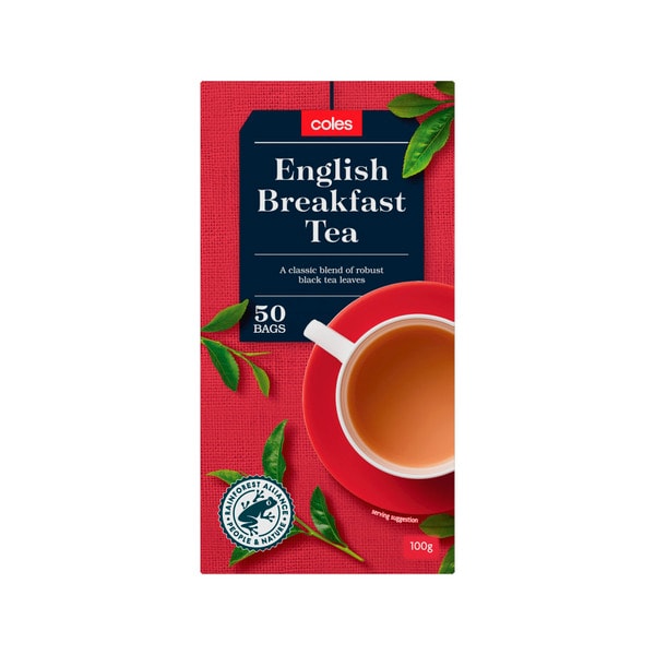 Coles English Breakfast Tea Bags 50 Pack | 92.5g