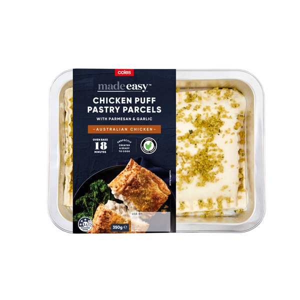 Coles Made Easy Chicken Puff Pastry Parcels With Parmesan & Garlic | 350g