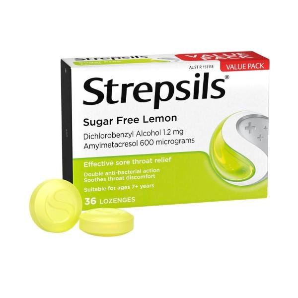 Strepsils Sore Throat Sugar Free Antibacterial Lemon 36 Lozenges | 1 pack