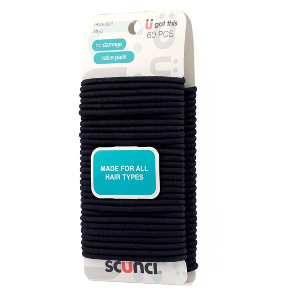 Scunci 4mm No Damage Black Elastics | 60 pack