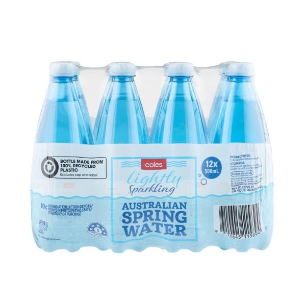 Coles Lightly Sparkling Spring Water 500mL | 12 pack