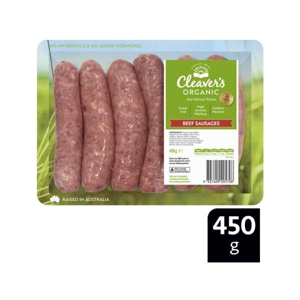 Cleaver's Organic Grass-Fed Beef Sausages Gluten Free | 450g