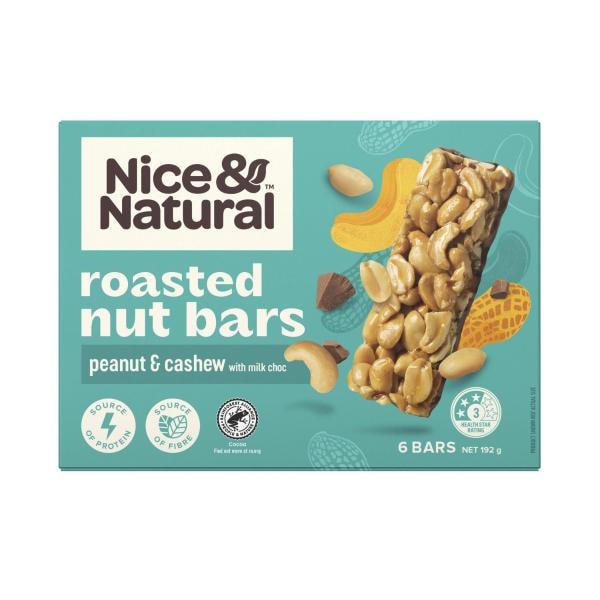 Nice & Natural Roasted Cashew Milk Chocolate Peanut Bars 6 Pack | 192g