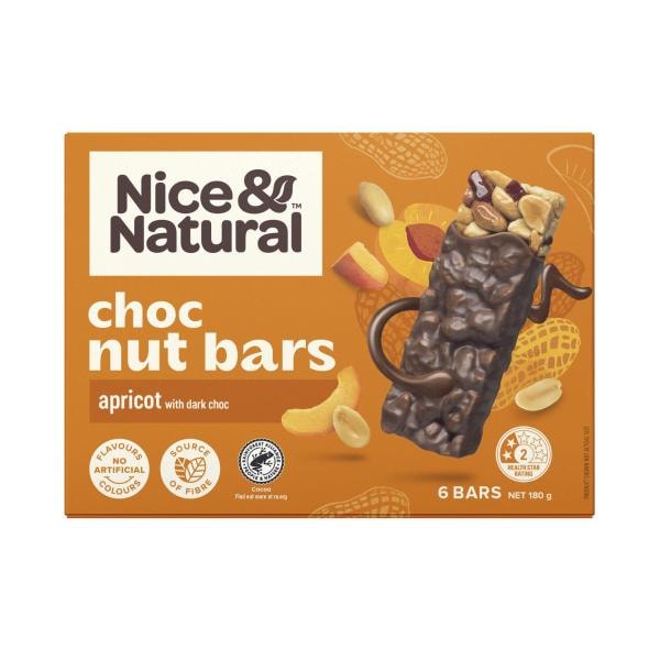 Nice & Natural Chocolate Peanut Apricot Bars 6 Pack | 180g