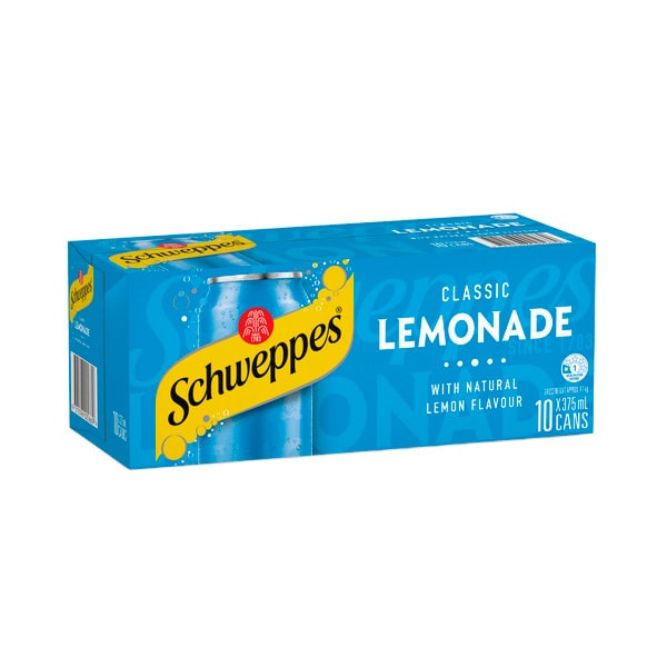 Schweppes Lemonade Soft Drink Cans Multipack 375mL x 10 Pack | 10 pack