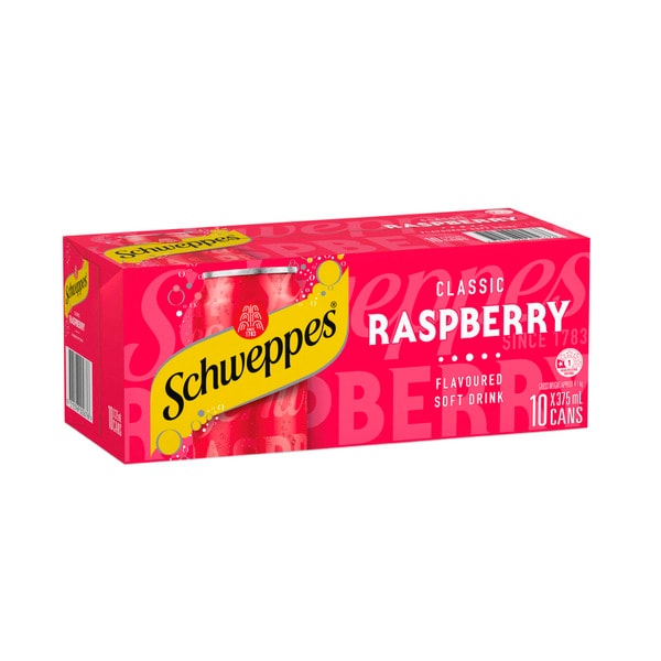 Schweppes Traditional Raspberry Soft Drink Cans Multipack 375mL x 10 Pack | 10 pack