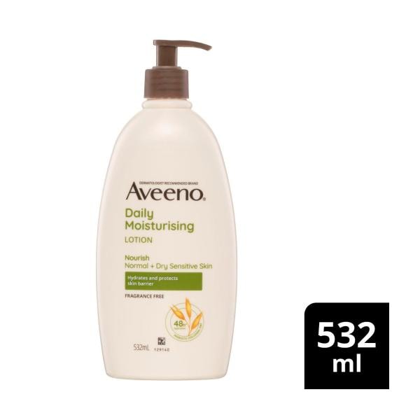Aveeno Daily Moisturising Non-Greasy Fragrance Free Body Lotion 48-Hour Hydration Soothe Normal Dry Sensitive Skin | 532mL