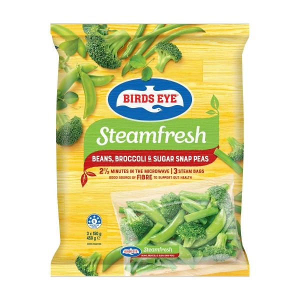 Birds Eye Frozen Steam Fresh Bean Broccoli & Sugar Snap Peas 3 pack | 450g