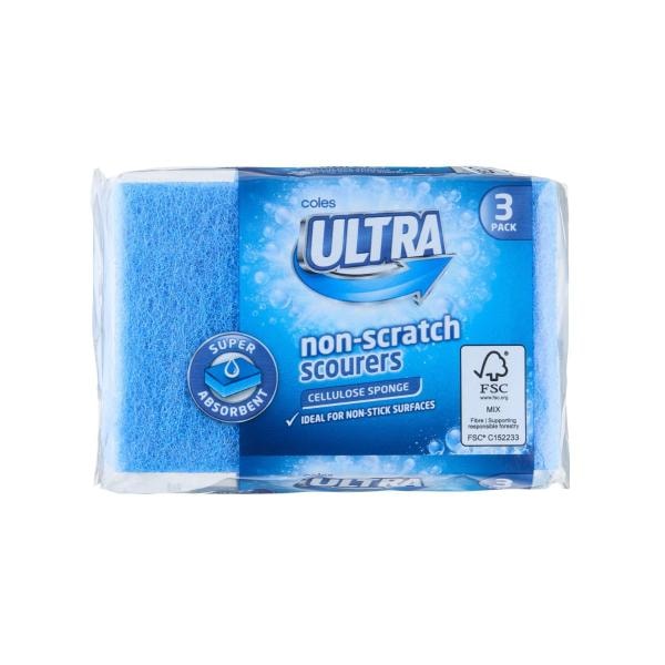 Coles Ultra Non Scratch Scourer Sponge Celulose | 3 pack