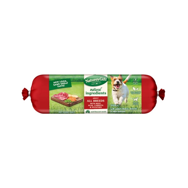 Nature's Gift Adult Chilled Fresh Dog Food Deli Roll Beef Potato Carrots & Peas | 200g