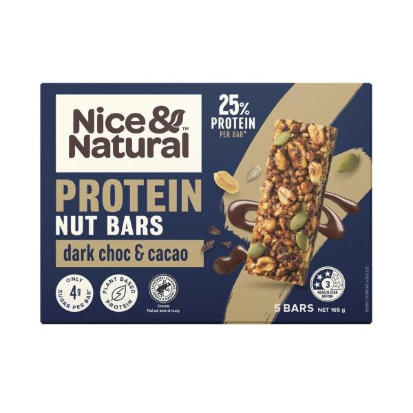 Nice & Natural Real Dark Chocolate & Cacao Protein Nut Bars 5 Pack | 165g