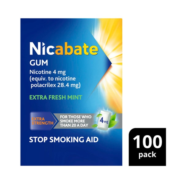 Nicabate Quit Smoking Chewing Gum Extra Strength 4mg Nicotine | 100 pack